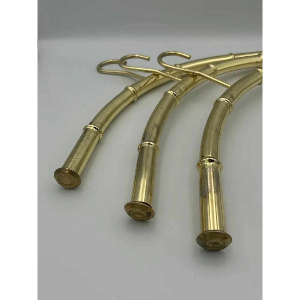 Vintage Brass Faux Bamboo Metal Hangers Set of 3 Hollywood Regency Chinoiserie